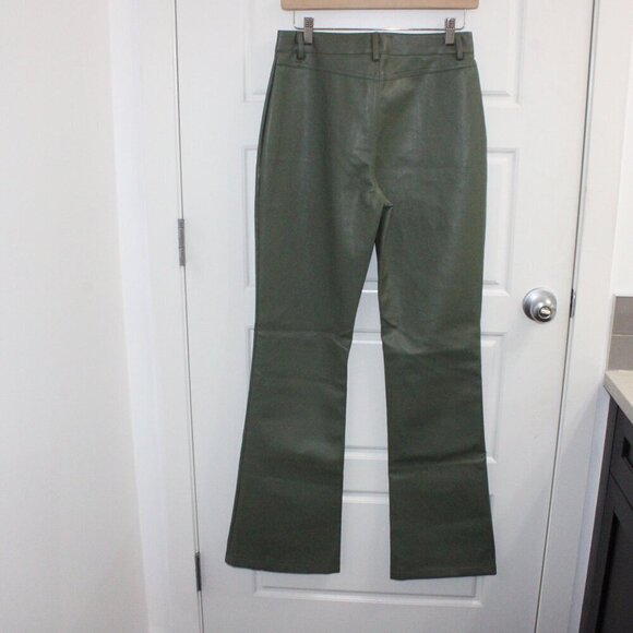 Motel Faux Leather Green Flare Pants Size Medium New Zoven Trouser - Picture 3 of 3